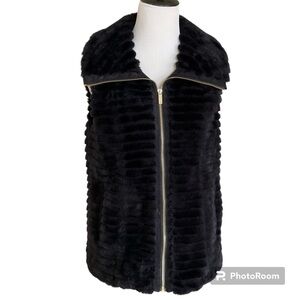 Calvin Klein Black Faux Fur Full Zip Vest Pockets Size S